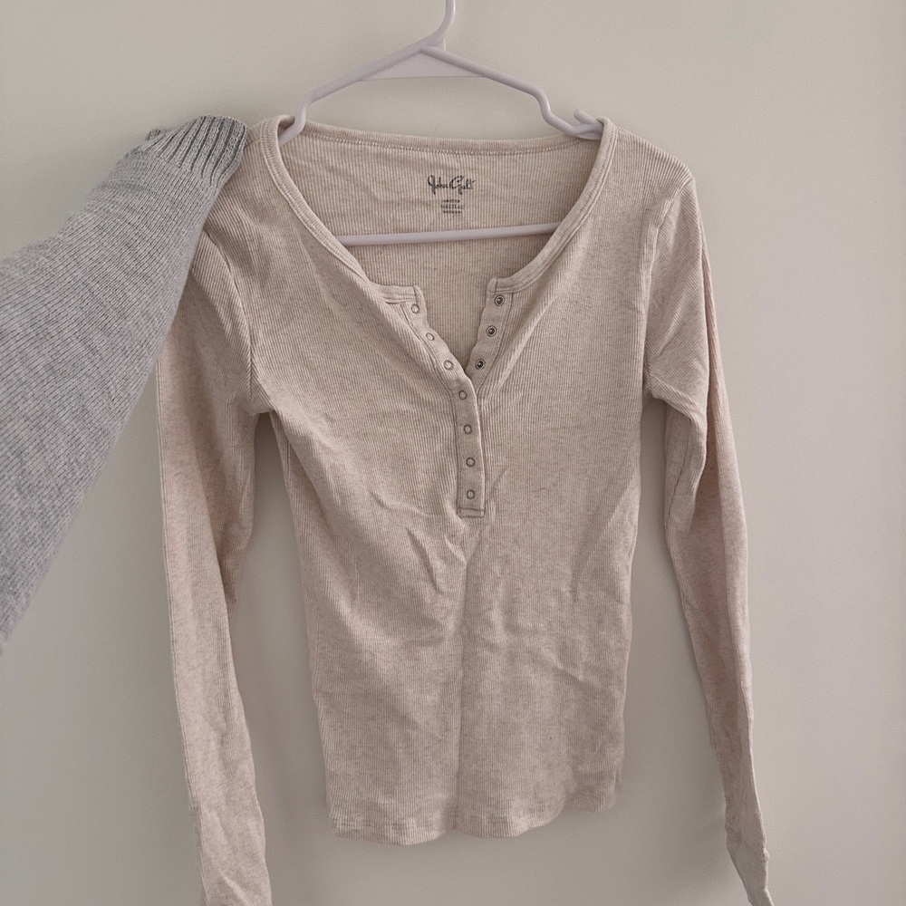 Brandy Melville Beige Long Sleeve Henley